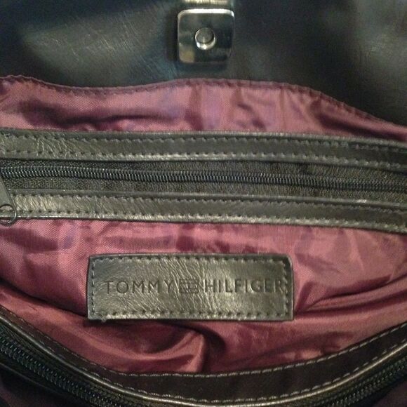 Tommy Hilfiger Y2K Chevron print tweed top handle bag faux bow large brown - Picture 7 of 8